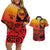Personalised Ia Ora Na Marquesas Islands Couples Matching Off Shoulder Short Dress and Hawaiian Shirt Mata Tiki Marquesan Tattoo LT14 Red - Polynesian Pride