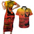 Personalised Ia Ora Na Marquesas Islands Couples Matching Short Sleeve Bodycon Dress and Hawaiian Shirt Mata Tiki Marquesan Tattoo LT14 Red - Polynesian Pride