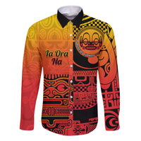 Personalised Ia Ora Na Marquesas Islands Family Matching Mermaid Dress and Hawaiian Shirt Mata Tiki Marquesan Tattoo LT14 Dad's Shirt - Long Sleeve Red - Polynesian Pride