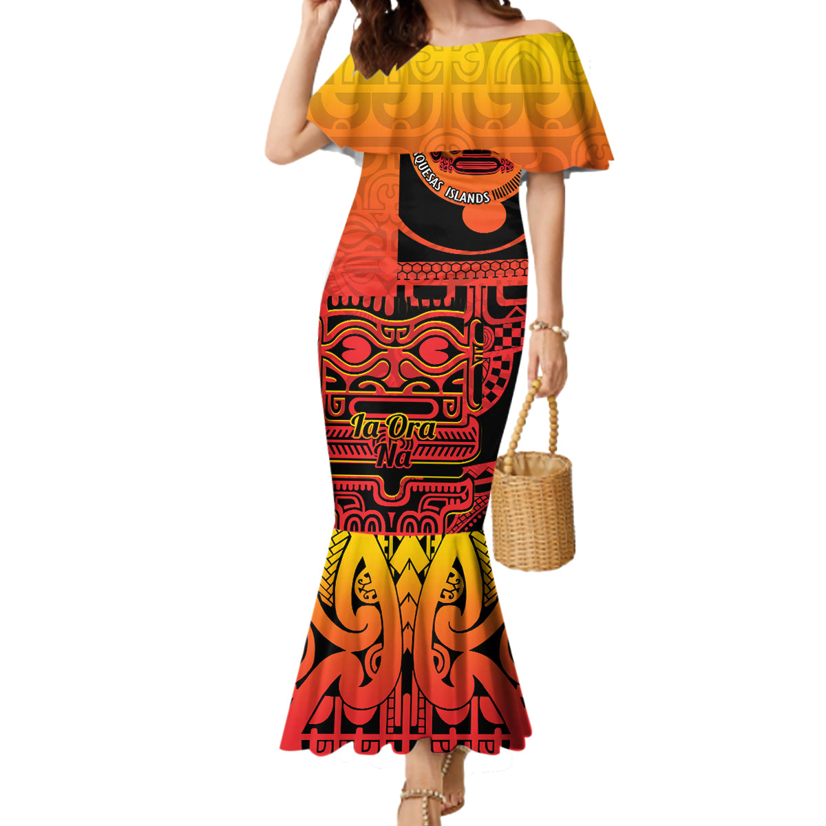 Personalised Ia Ora Na Marquesas Islands Mermaid Dress Mata Tiki Marquesan Tattoo LT14 Women Red - Polynesian Pride