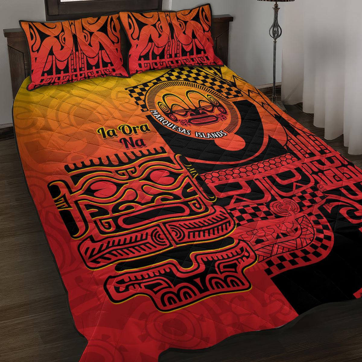 Ia Ora Na Marquesas Islands Quilt Bed Set Mata Tiki Marquesan Tattoo LT14 Red - Polynesian Pride
