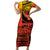 Personalised Ia Ora Na Marquesas Islands Short Sleeve Bodycon Dress Mata Tiki Marquesan Tattoo LT14 Long Dress Red - Polynesian Pride