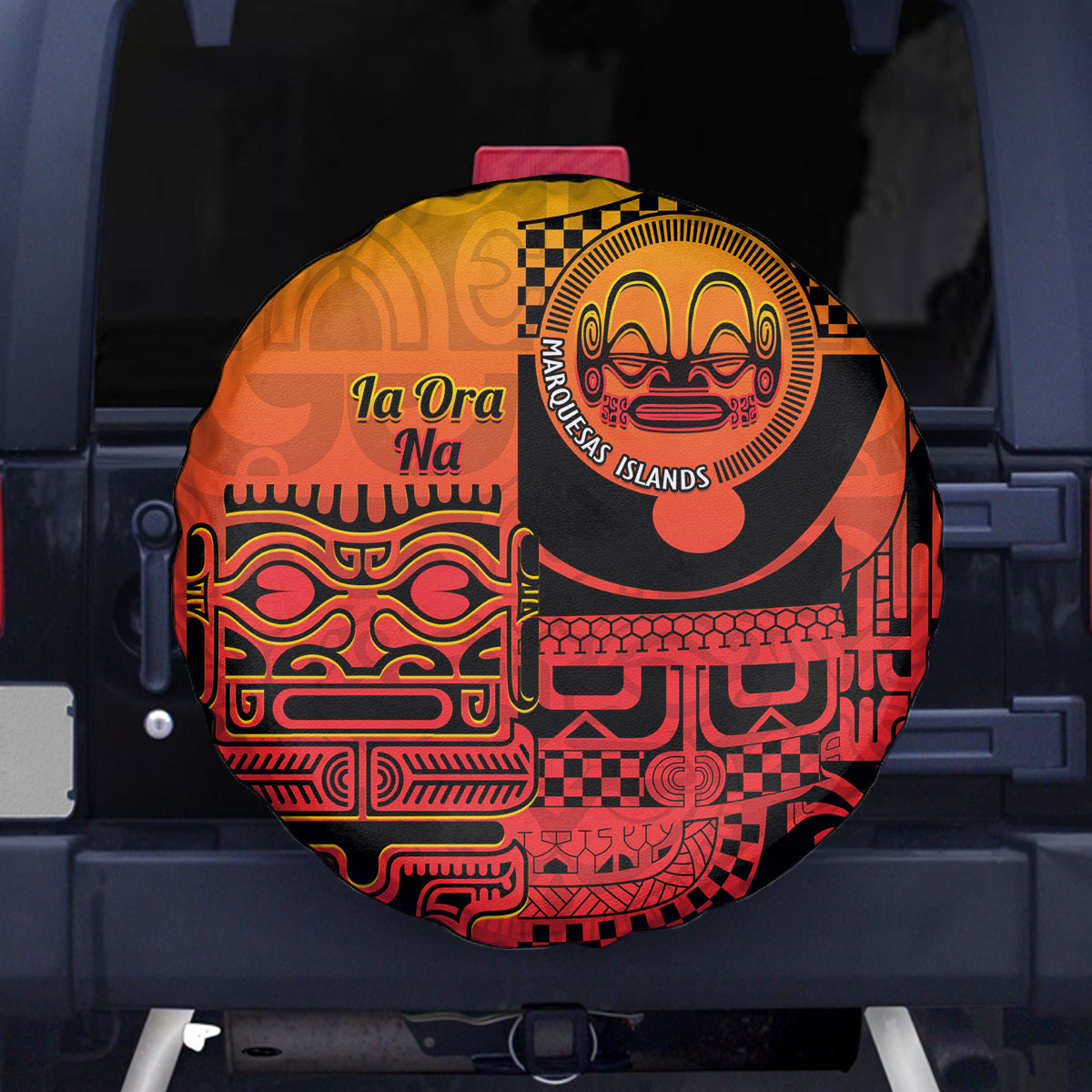 Ia Ora Na Marquesas Islands Spare Tire Cover Mata Tiki Marquesan Tattoo LT14 - Polynesian Pride