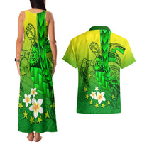 Kia Orana Cook Islands Couples Matching Tank Maxi Dress and Hawaiian Shirt Kuki Airani Tattoo Pattern With Sea Turtle LT14 - Polynesian Pride
