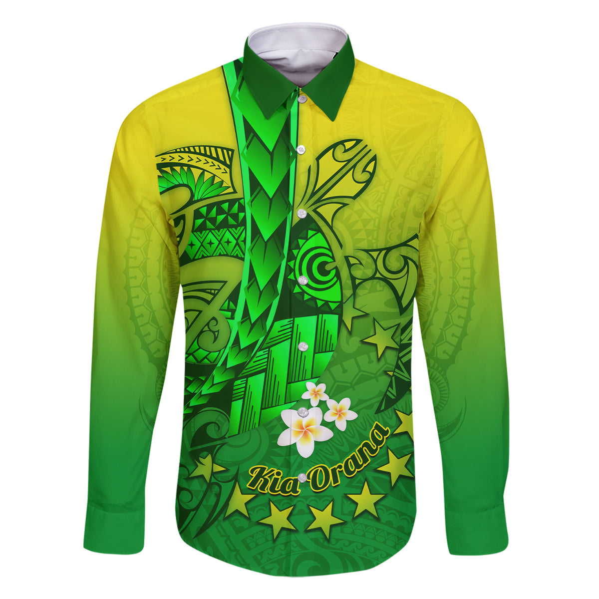 Kia Orana Cook Islands Family Matching Long Sleeve Bodycon Dress and Hawaiian Shirt Kuki Airani Tattoo Pattern With Sea Turtle LT14 Dad's Shirt - Long Sleeve Green - Polynesian Pride