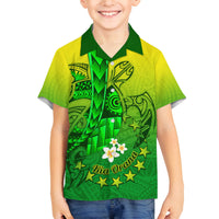 Kia Orana Cook Islands Family Matching Off Shoulder Short Dress and Hawaiian Shirt Kuki Airani Tattoo Pattern With Sea Turtle LT14 Son's Shirt Green - Polynesian Pride