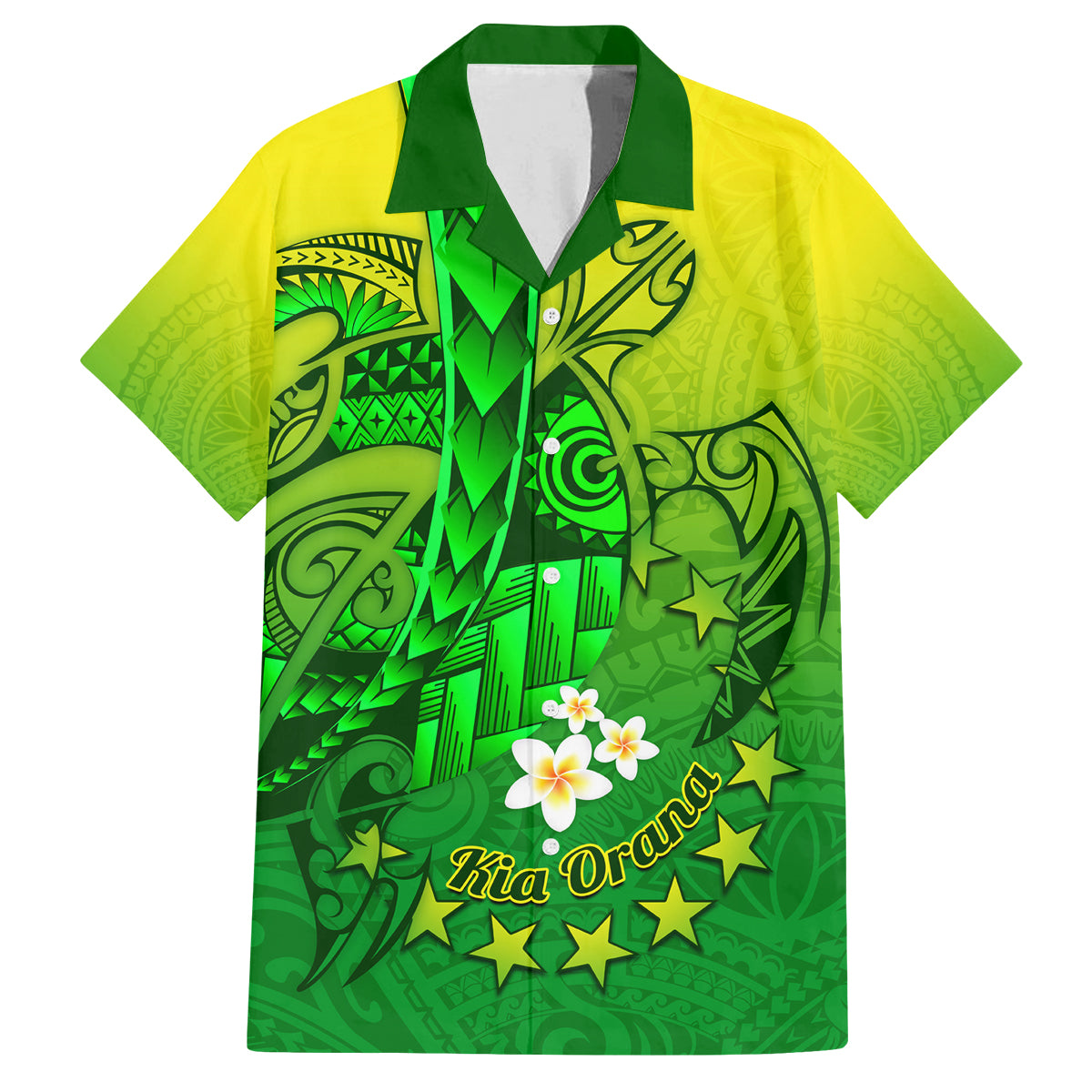 Kia Orana Cook Islands Family Matching Tank Maxi Dress and Hawaiian Shirt Kuki Airani Tattoo Pattern With Sea Turtle LT14 Dad's Shirt - Short Sleeve Green - Polynesian Pride