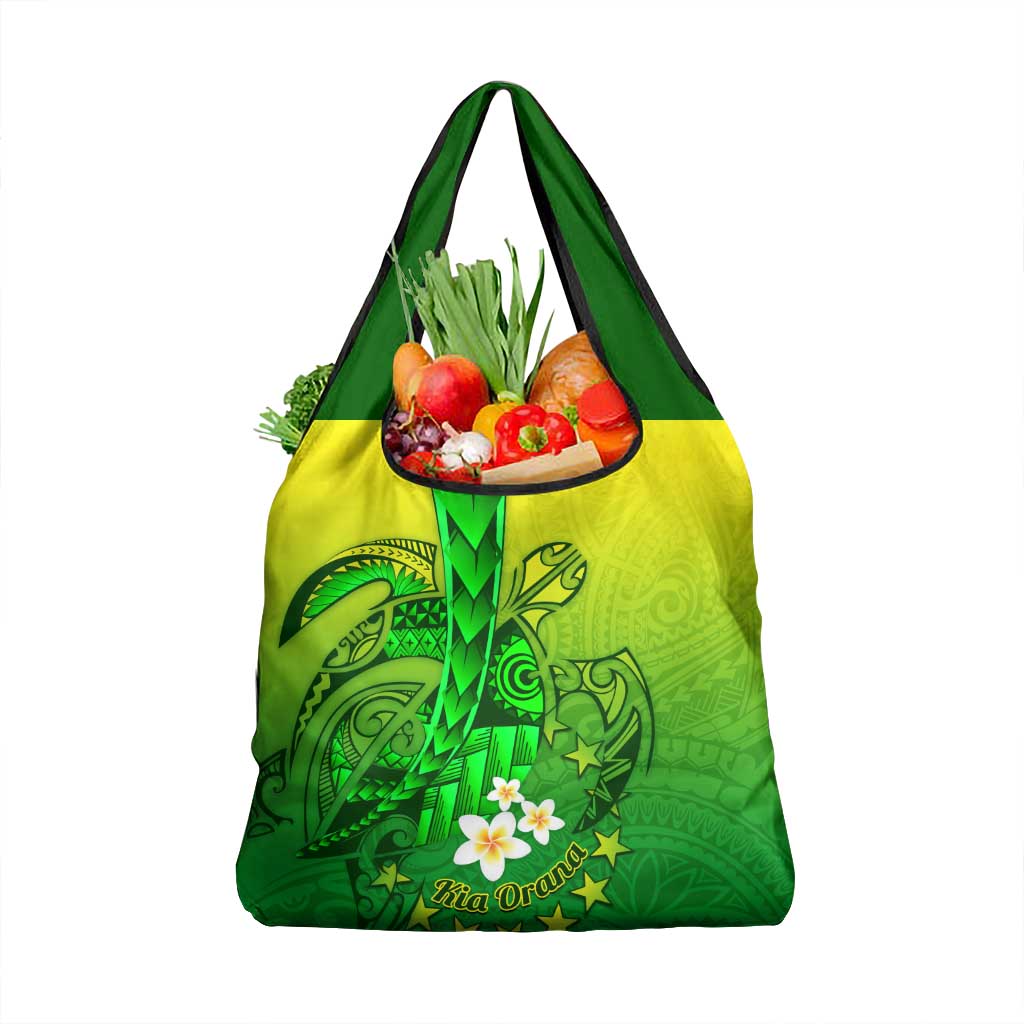 Kia Orana Cook Islands Grocery Bag Kuki Airani Tattoo Pattern With Sea Turtle