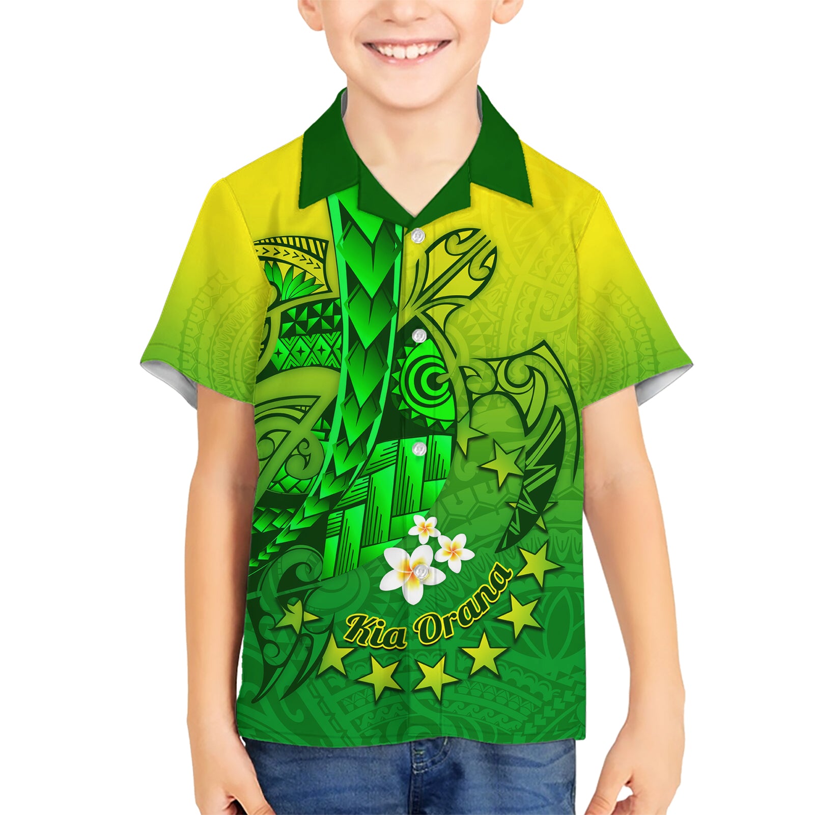Kia Orana Cook Islands Kid Hawaiian Shirt Kuki Airani Tattoo Pattern With Sea Turtle LT14 Kid Green - Polynesian Pride