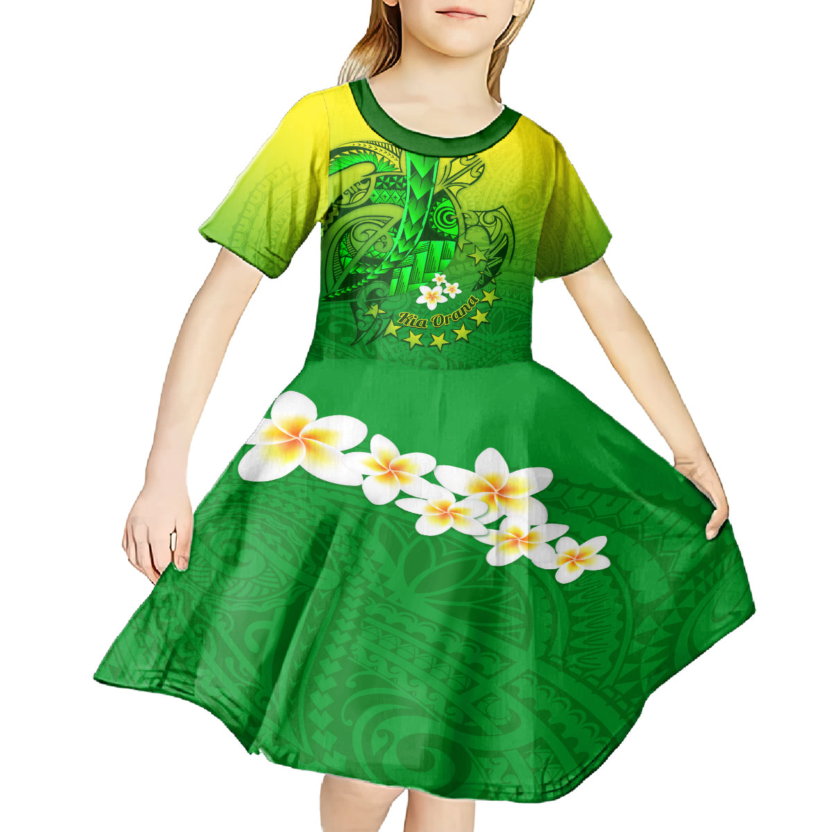 Kia Orana Cook Islands Kid Short Sleeve Dress Kuki Airani Tattoo Pattern With Sea Turtle LT14 - Polynesian Pride