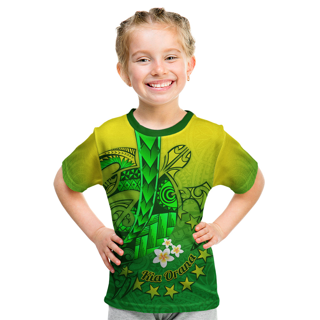 Kia Orana Cook Islands Kid T Shirt Kuki Airani Tattoo Pattern With Sea Turtle LT14 Green - Polynesian Pride