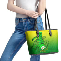 Kia Orana Cook Islands Leather Tote Bag Kuki Airani Tattoo Pattern With Sea Turtle LT14 - Polynesian Pride