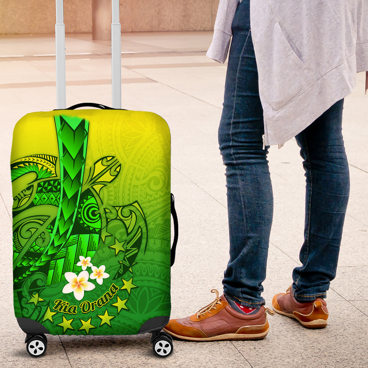 Kia Orana Cook Islands Luggage Cover Kuki Airani Tattoo Pattern With Sea Turtle LT14 Green - Polynesian Pride