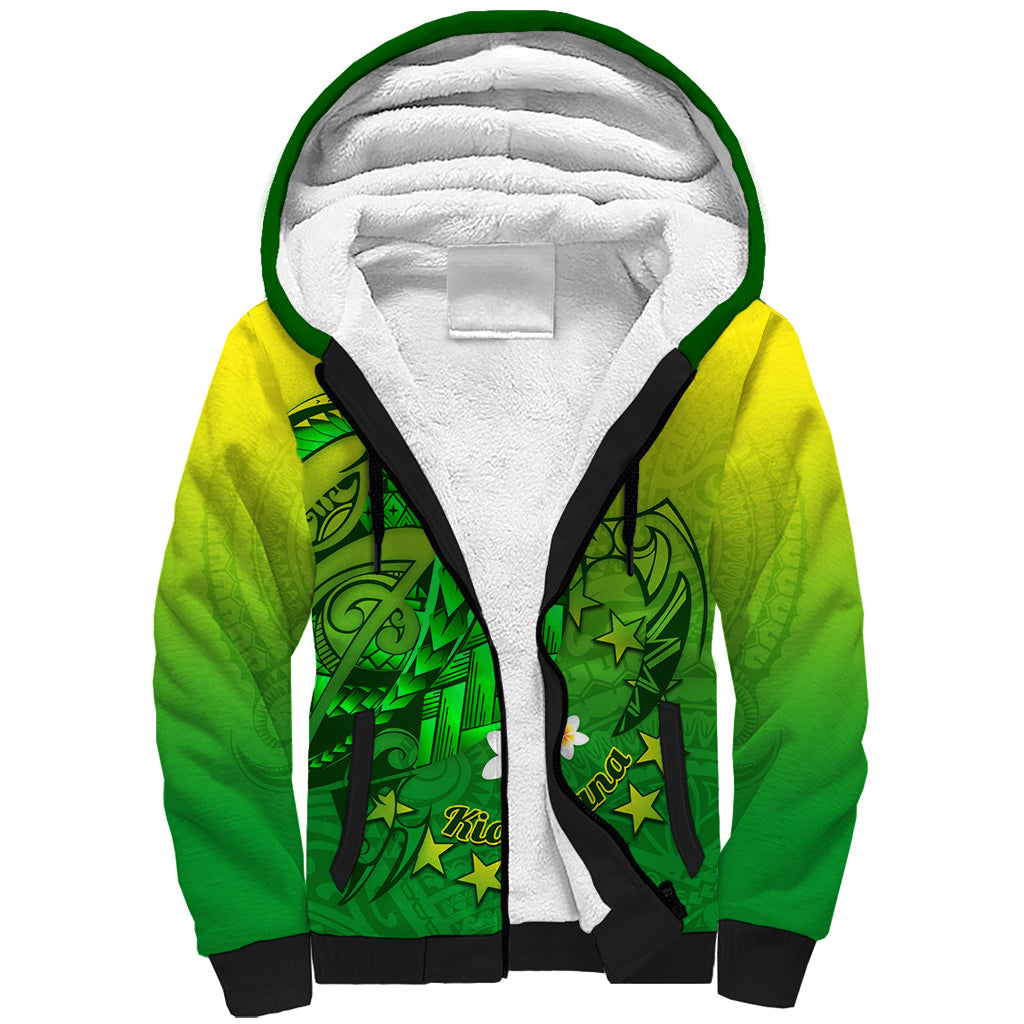 Kia Orana Cook Islands Sherpa Hoodie Kuki Airani Tattoo Pattern With Sea Turtle LT14 Unisex Green - Polynesian Pride