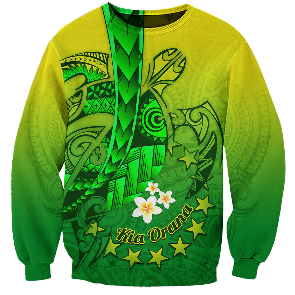 Kia Orana Cook Islands Sweatshirt Kuki Airani Tattoo Pattern With Sea Turtle LT14 Unisex Green - Polynesian Pride