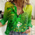 Kia Orana Cook Islands Women Casual Shirt Kuki Airani Tattoo Pattern With Sea Turtle LT14 Female Green - Polynesian Pride
