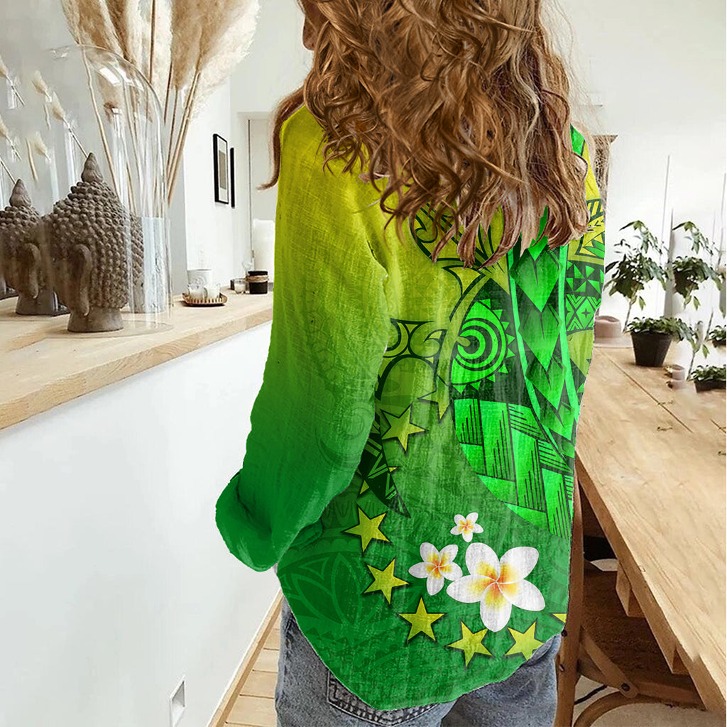 Kia Orana Cook Islands Women Casual Shirt Kuki Airani Tattoo Pattern With Sea Turtle LT14 - Polynesian Pride