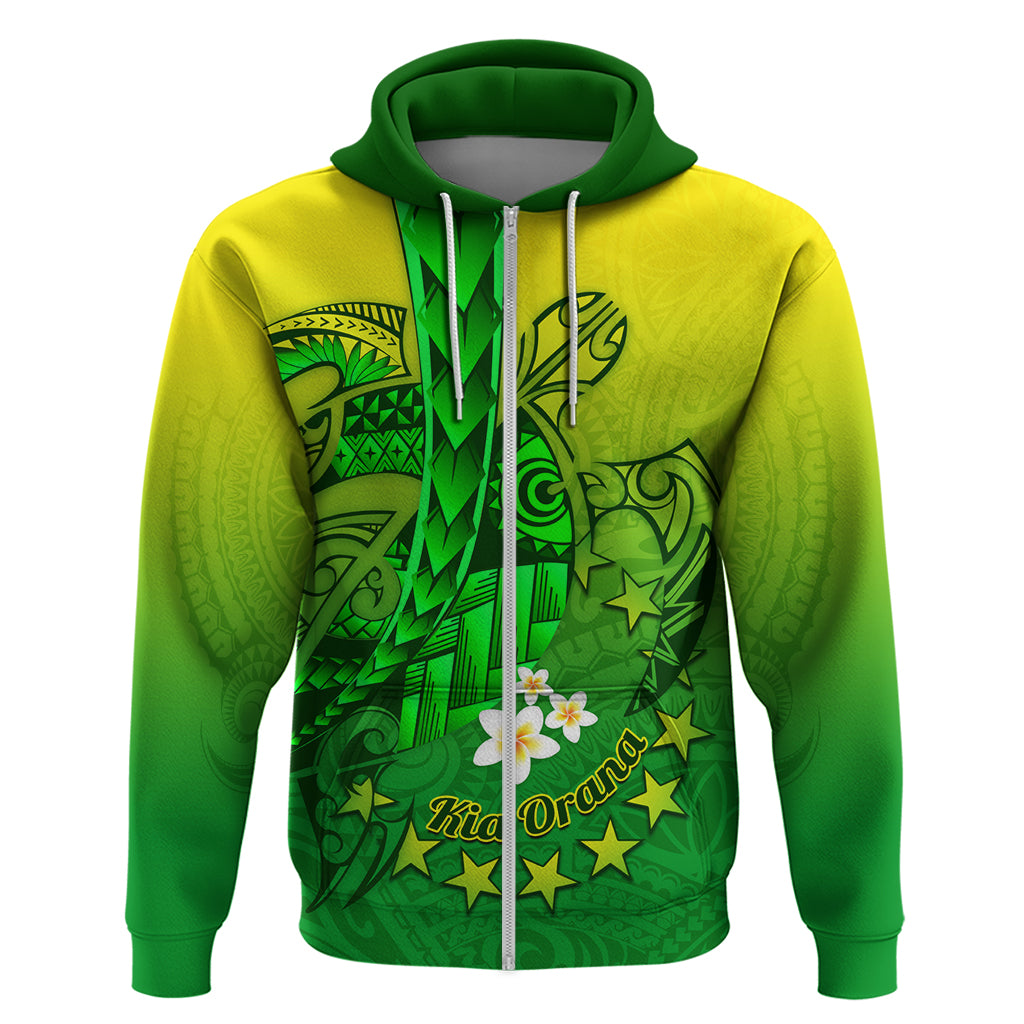 Kia Orana Cook Islands Zip Hoodie Kuki Airani Tattoo Pattern With Sea Turtle LT14 Zip Hoodie Green - Polynesian Pride