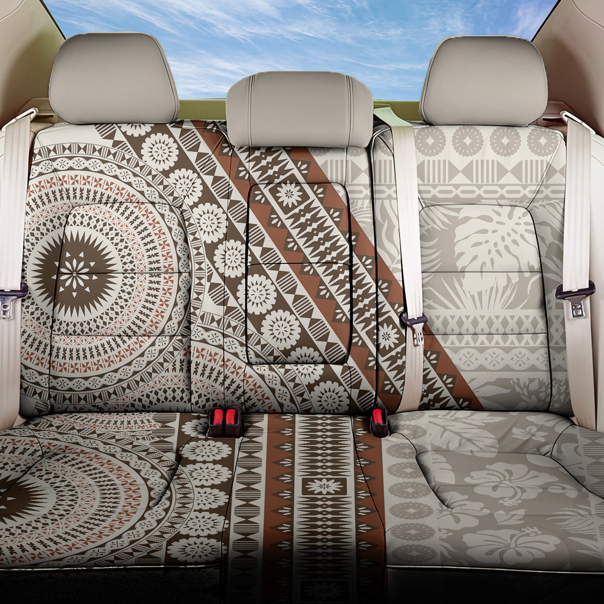 Bula Fiji Back Car Seat Cover Fijian Masi Tapa Cloth Vintage Vibes LT14 One Size Beige - Polynesian Pride
