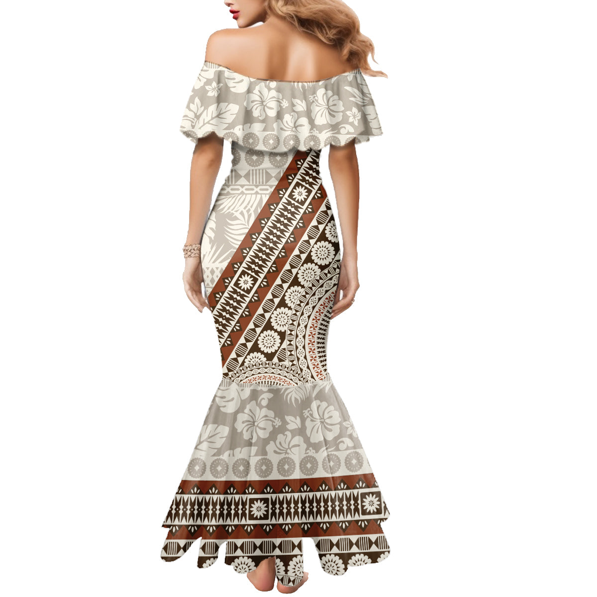 Bula Fiji Family Matching Mermaid Dress and Hawaiian Shirt Fijian Masi Tapa Cloth Vintage Vibes LT14 - Polynesian Pride