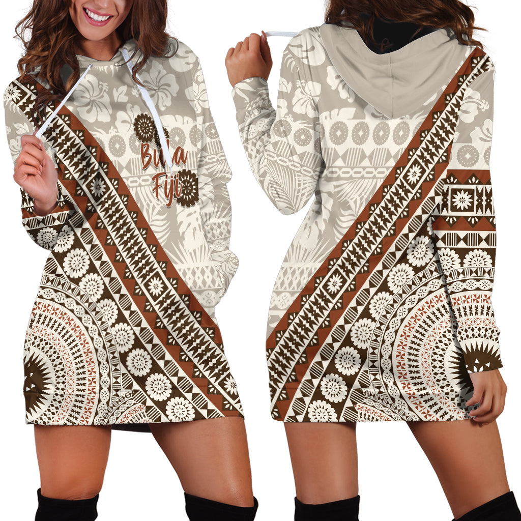 Bula Fiji Hoodie Dress Fijian Masi Tapa Cloth Vintage Vibes LT14 - Polynesian Pride