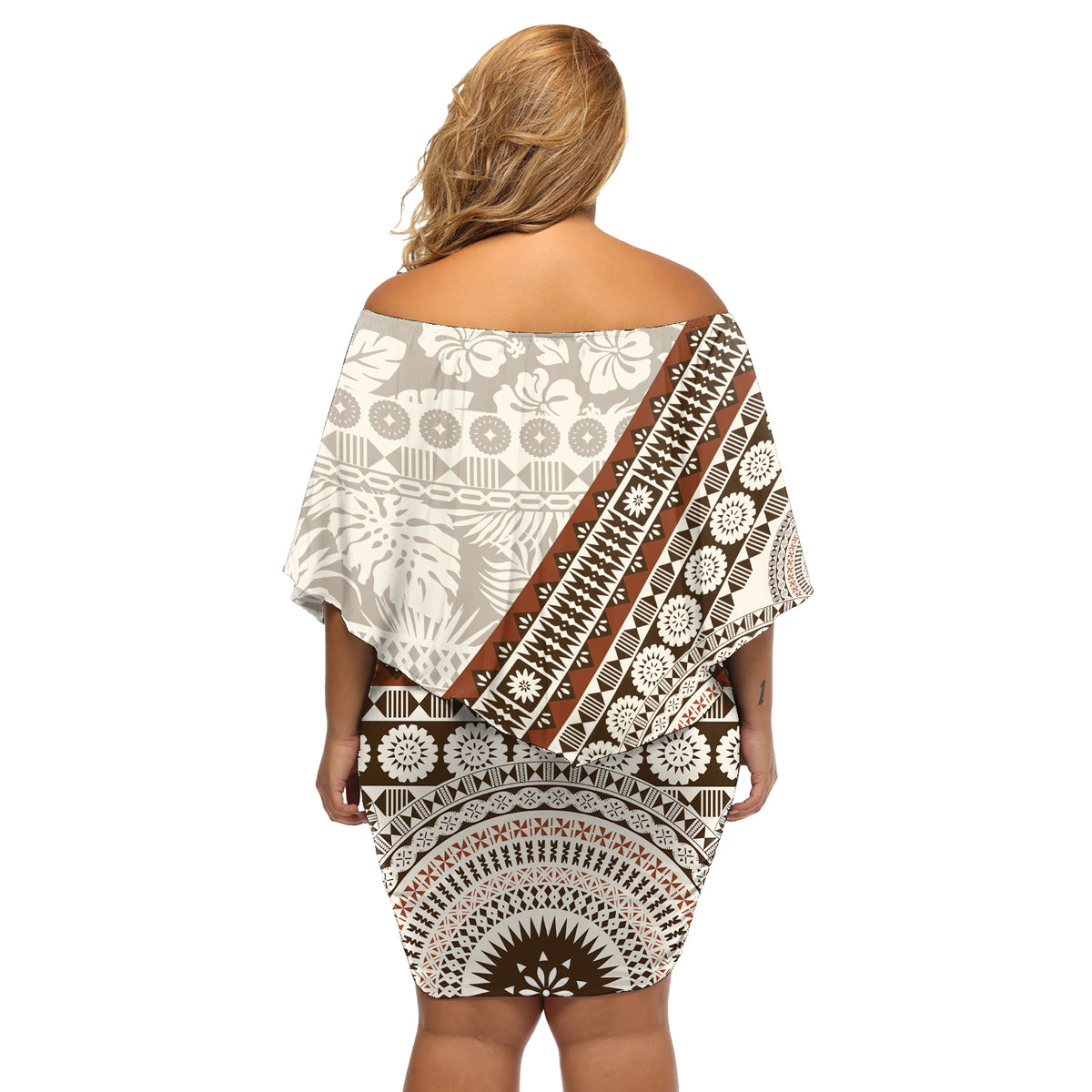 Bula Fiji Off Shoulder Short Dress Fijian Masi Tapa Cloth Vintage Vibes LT14 - Polynesian Pride