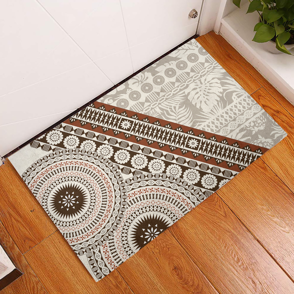 Bula Fiji Rubber Doormat Fijian Masi Tapa Cloth Vintage Vibes LT14 Beige - Polynesian Pride