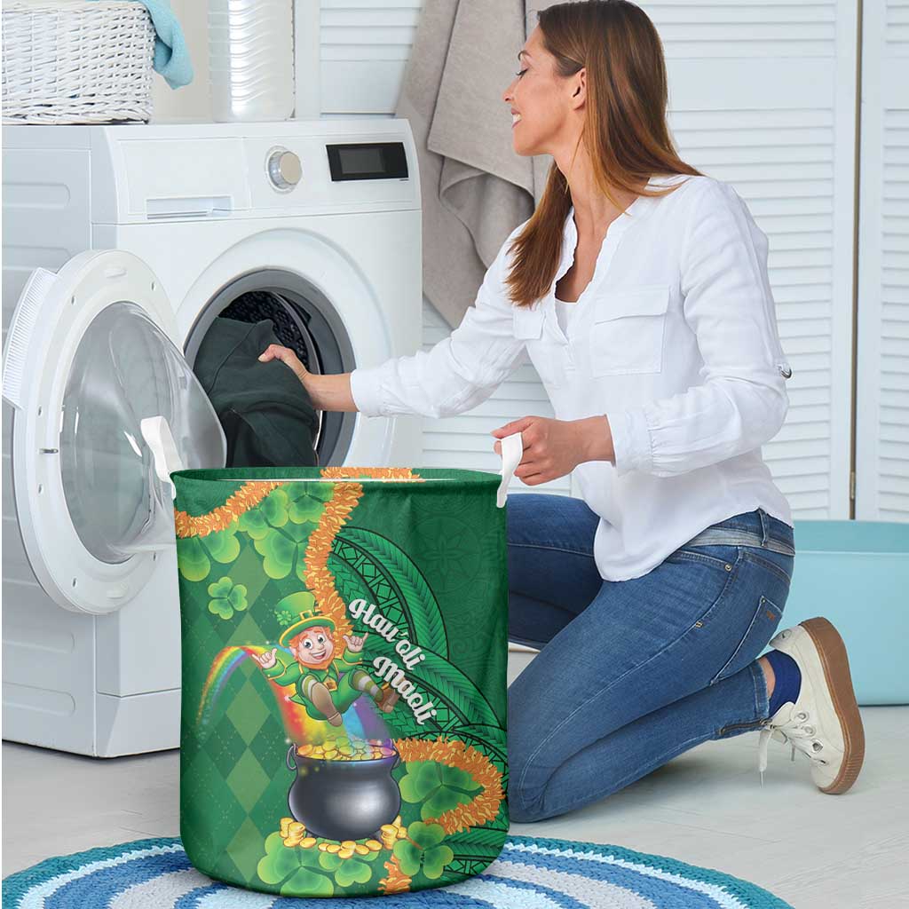 St Patrick's Day Hawaii Laundry Basket Hauoli Maoli Funny Shaka Leprechaun LT14 - Polynesian Pride