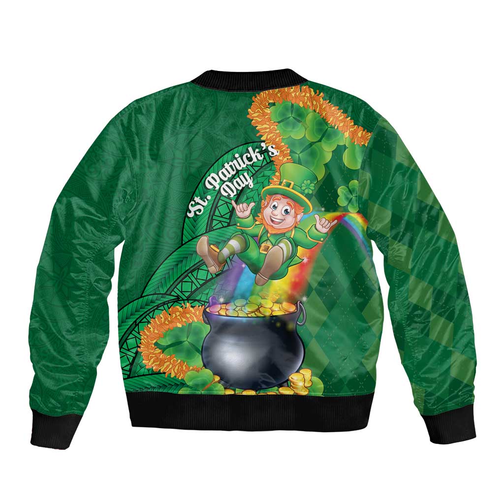 St Patrick's Day Hawaii Bomber Jacket Hauoli Maoli Funny Shaka Leprechaun LT14 - Polynesian Pride