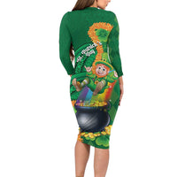 St Patrick's Day Hawaii Family Matching Long Sleeve Bodycon Dress and Hawaiian Shirt Hauoli Maoli Funny Shaka Leprechaun