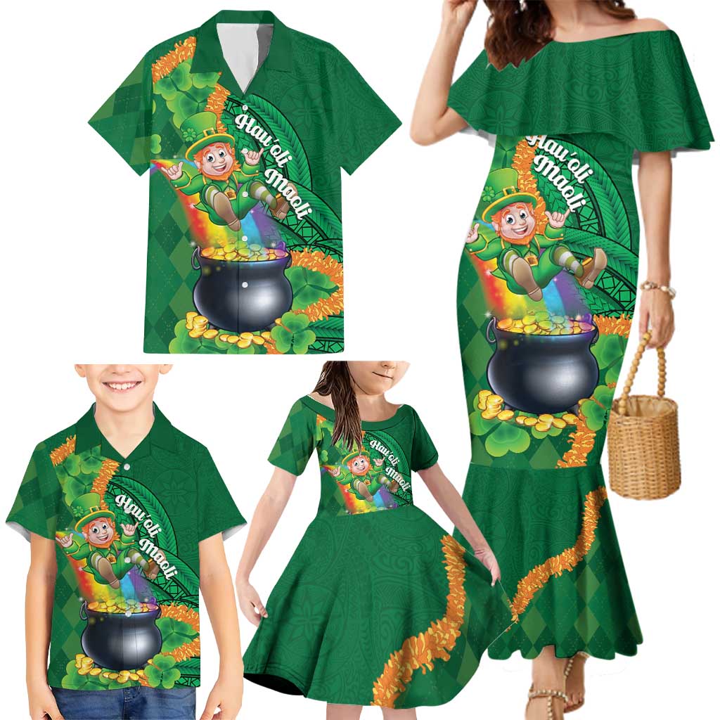 St Patrick's Day Hawaii Family Matching Mermaid Dress and Hawaiian Shirt Hauoli Maoli Funny Shaka Leprechaun LT14 - Polynesian Pride
