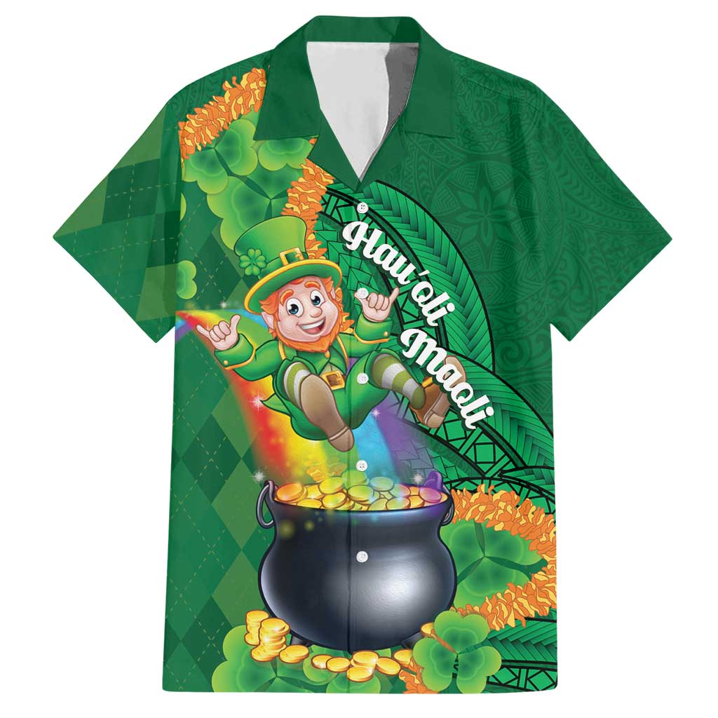 St Patrick's Day Hawaii Hawaiian Shirt Hauoli Maoli Funny Shaka Leprechaun LT14 Green - Polynesian Pride