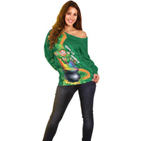 St Patrick's Day Hawaii Off Shoulder Sweater Hauoli Maoli Funny Shaka Leprechaun