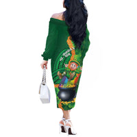 St Patrick's Day Hawaii Off The Shoulder Long Sleeve Dress Hauoli Maoli Funny Shaka Leprechaun