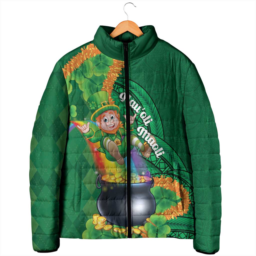 St Patrick's Day Hawaii Padded Jacket Hauoli Maoli Funny Shaka Leprechaun LT14 - Polynesian Pride