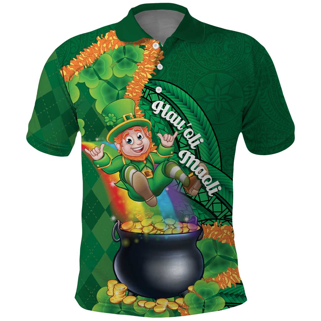 St Patrick's Day Hawaii Polo Shirt Hauoli Maoli Funny Shaka Leprechaun