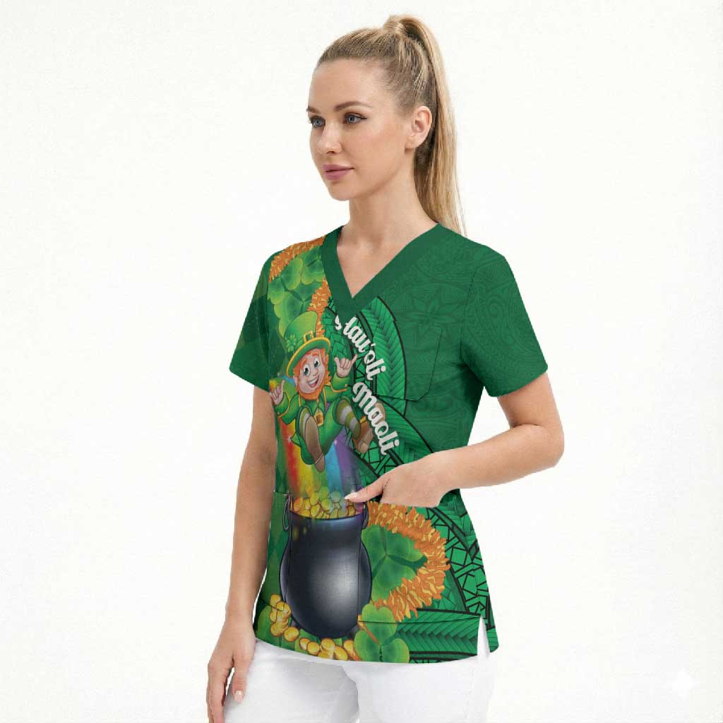 St Patrick's Day Hawaii Scrub Top Hauoli Maoli Funny Shaka Leprechaun