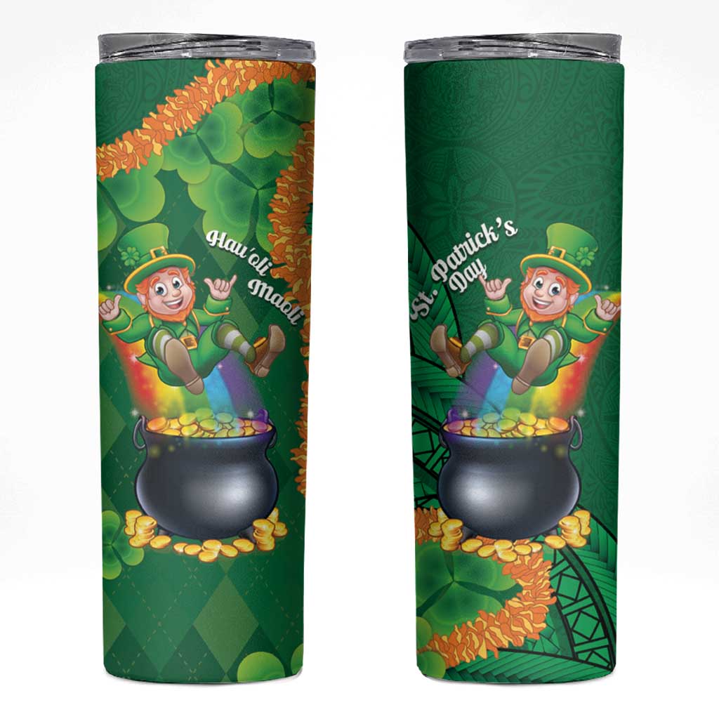 St Patrick's Day Hawaii Skinny Tumbler Hauoli Maoli Funny Shaka Leprechaun LT14 Green - Polynesian Pride