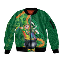 St Patrick's Day Hawaii Sleeve Zip Bomber Jacket Hauoli Maoli Funny Shaka Leprechaun LT14 Unisex Green - Polynesian Pride
