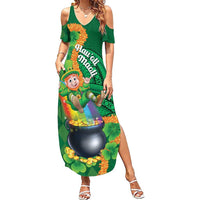 St Patrick's Day Hawaii Summer Maxi Dress Hauoli Maoli Funny Shaka Leprechaun LT14 Women Green - Polynesian Pride