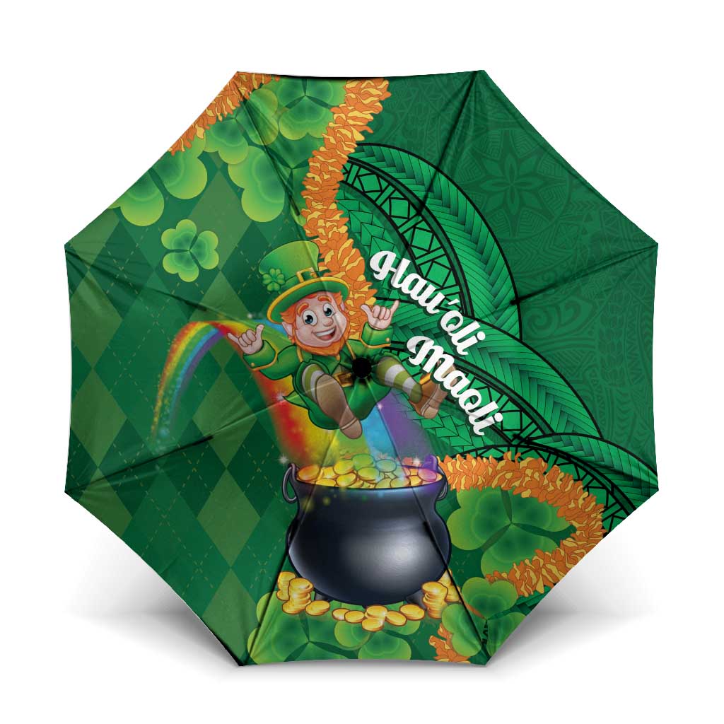 St Patrick's Day Hawaii Umbrella Hauoli Maoli Funny Shaka Leprechaun