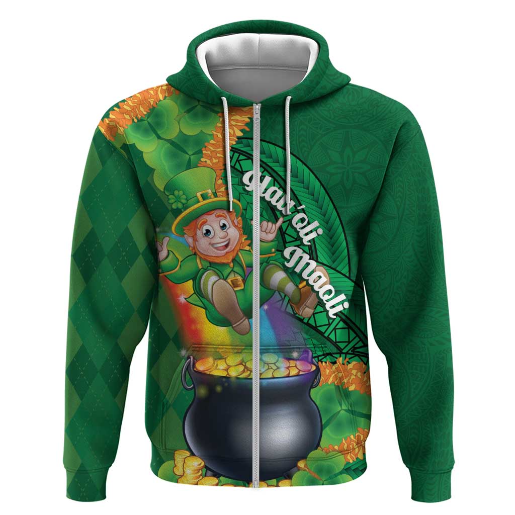 St Patrick's Day Hawaii Zip Hoodie Hauoli Maoli Funny Shaka Leprechaun LT14 Zip Hoodie Green - Polynesian Pride