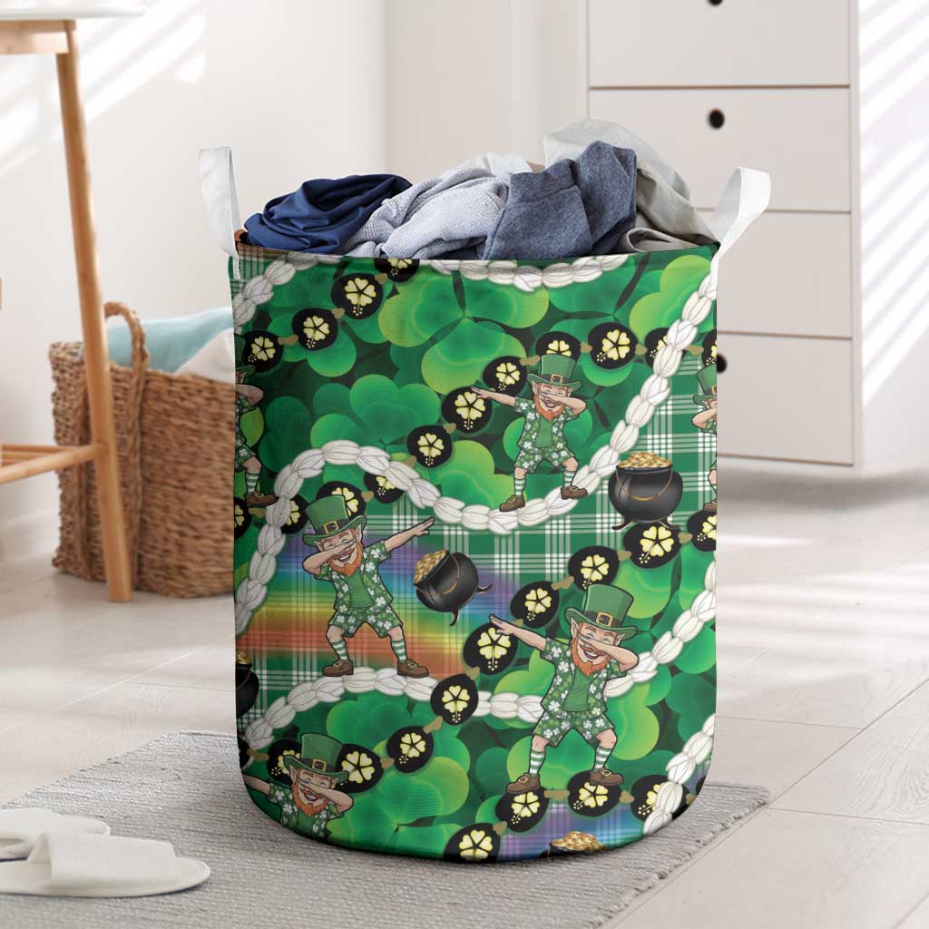 St Patrick's Day Palaka Hawaii Laundry Basket Kukui Nut Pikake Lei Shamrock Dabbing Leprechaun LT14 Green - Polynesian Pride