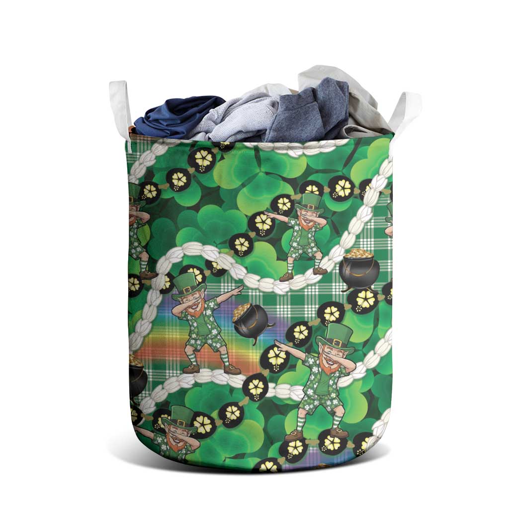 St Patrick's Day Palaka Hawaii Laundry Basket Kukui Nut Pikake Lei Shamrock Dabbing Leprechaun LT14 - Polynesian Pride