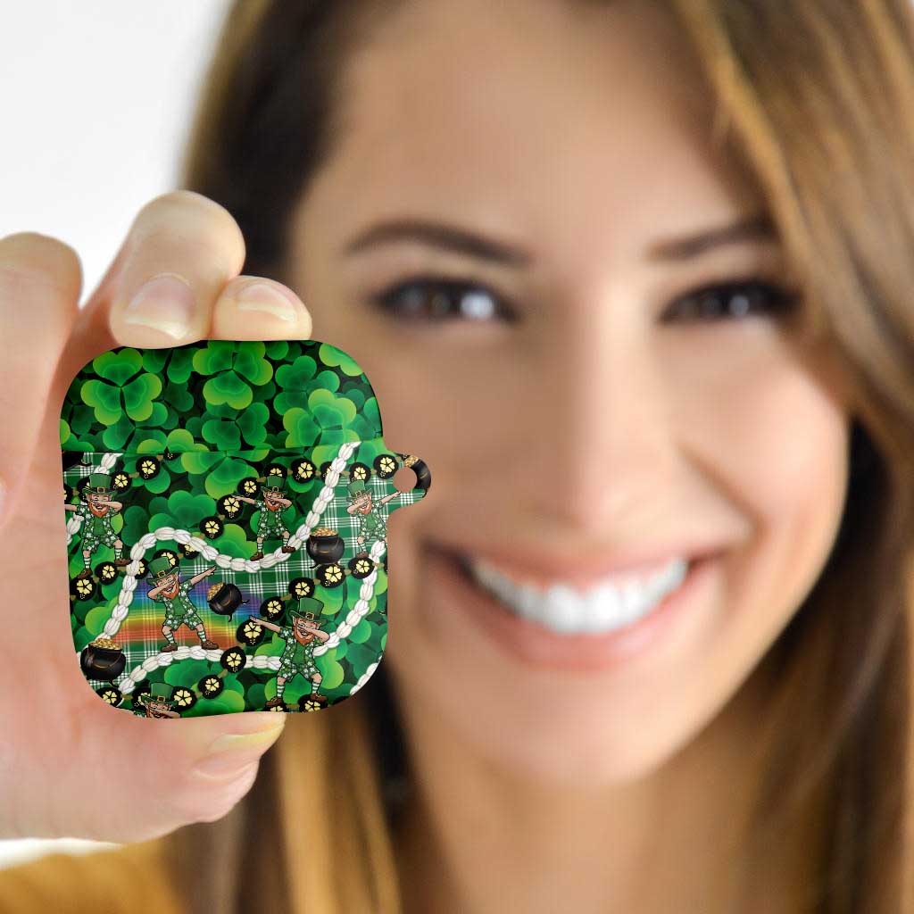 St Patrick's Day Palaka Hawaii AirPods Case Kukui Nut Pikake Lei Shamrock Dabbing Leprechaun