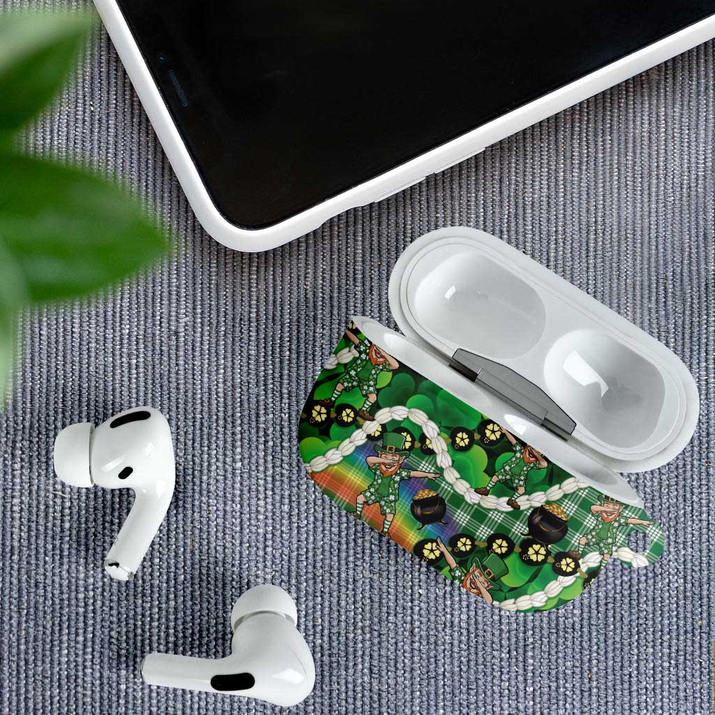 St Patrick's Day Palaka Hawaii AirPods Case Kukui Nut Pikake Lei Shamrock Dabbing Leprechaun