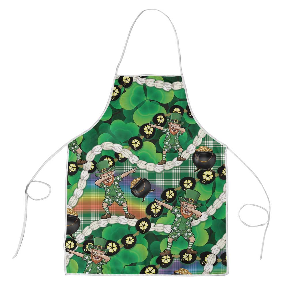 St Patrick's Day Palaka Hawaii Apron Kukui Nut Pikake Lei Shamrock Dabbing Leprechaun