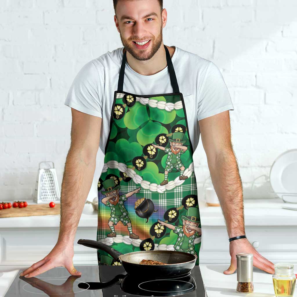 St Patrick's Day Palaka Hawaii Apron Kukui Nut Pikake Lei Shamrock Dabbing Leprechaun
