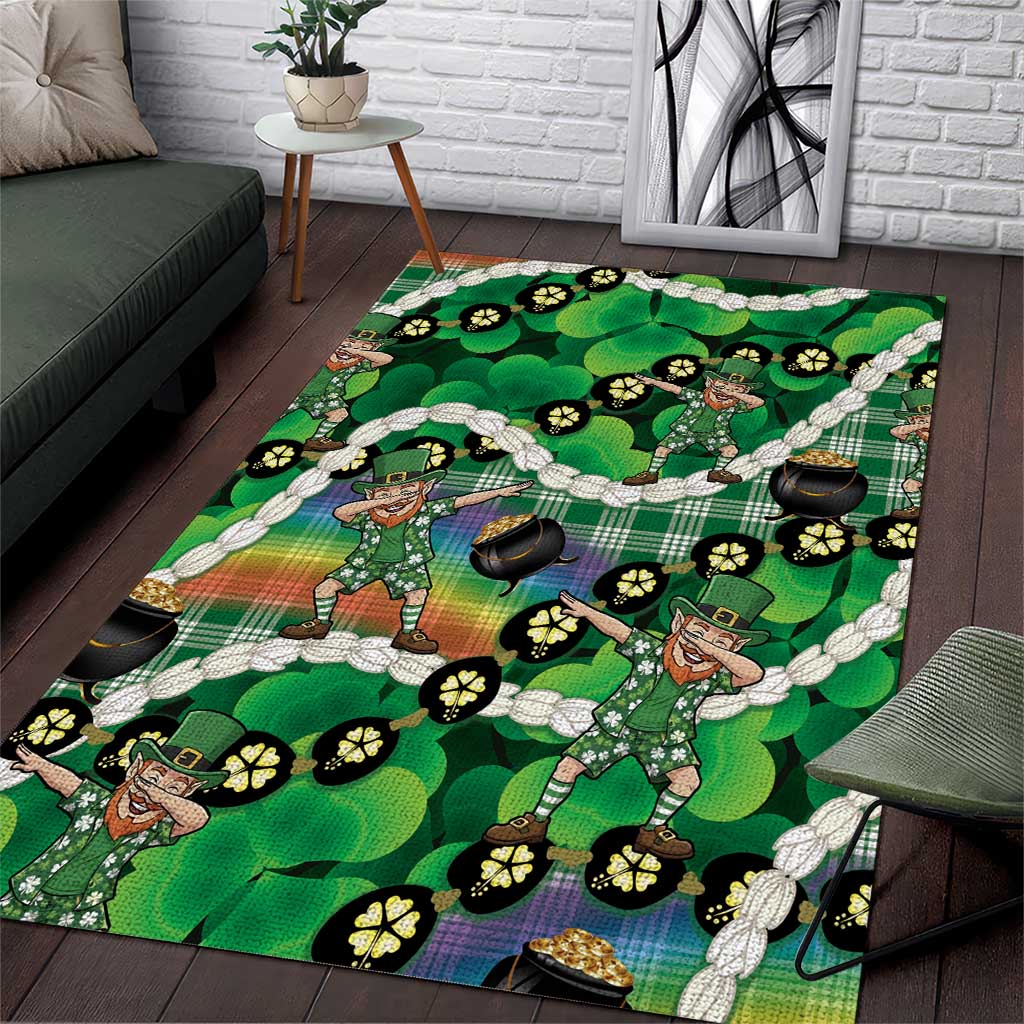 St Patrick's Day Palaka Hawaii Area Rug Kukui Nut Pikake Lei Shamrock Dabbing Leprechaun