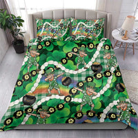 St Patrick's Day Palaka Hawaii Bedding Set Kukui Nut Pikake Lei Shamrock Dabbing Leprechaun